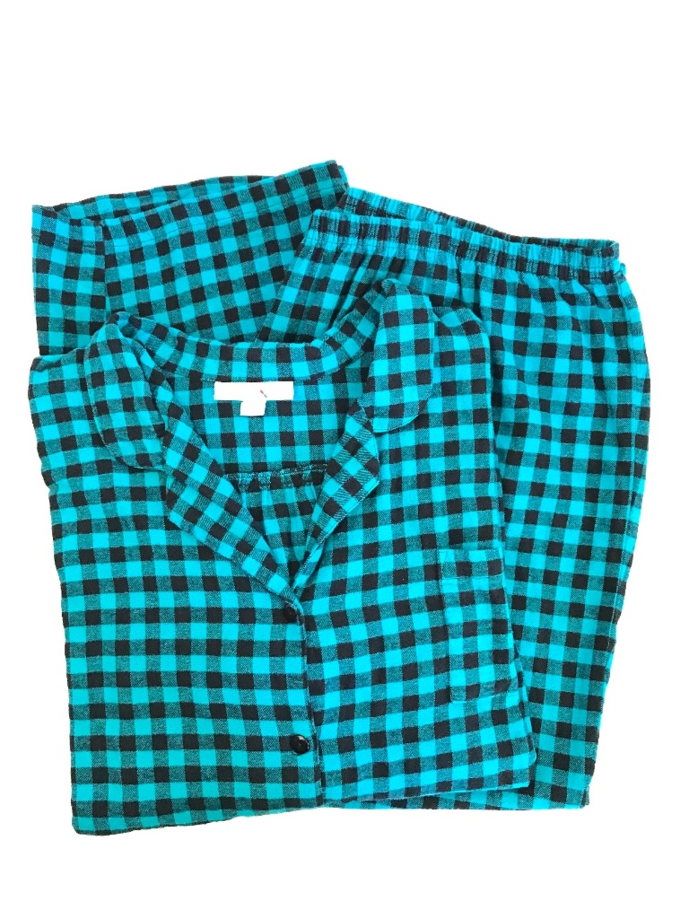 DREAMS & CO. Pajamas Set Cotton Plaid Flannel Teal & Black Women’s Plus Size 4X